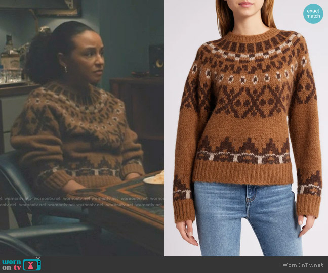 Frame Fair Isle Alpaca Blend Sweater in Camel Multi worn by Kaya Blanke (Carra Patterson) on Elsbeth