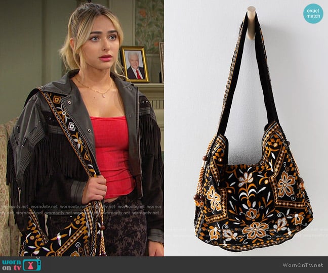 Free People Vic Velvet Slouchy Bag in Moody Midnight worn by Holly Jonas (Ashley Puzemis) on Days of our Lives