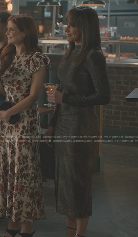 Genevieve’s snakeskin print mesh dress on Sweet Magnolias