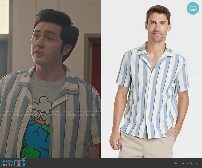 Goodfellow & Co Striped Short Sleeve Button-Down Shirt worn by Demetri (Gianni DeCenzo) on Cobra Kai