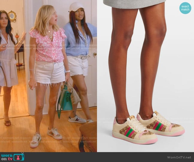 Gucci Screener Leather Sneakers worn by Sutton Stracke on The Real Housewives of Beverly Hills