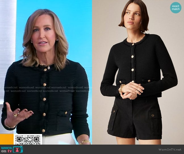 J. Crew Emilie Sweater Lady Jacket in textured cotton worn by Lara Spencer on Good Morning America