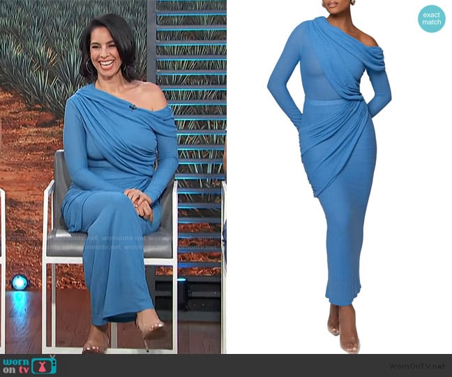Jluxlabel Blue Textured One Shoulder Bodysuit worn by Marta Mendez Cross on Access Hollywood
