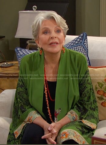 Julie’s green butterfly print kimono jacket on Days of our Lives