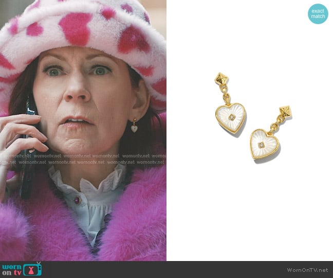 Kendra Scott Adalynn 18k Gold Vermeil Heart Drop Earrings worn by Elsbeth Tascioni (Carrie Preston) on Elsbeth