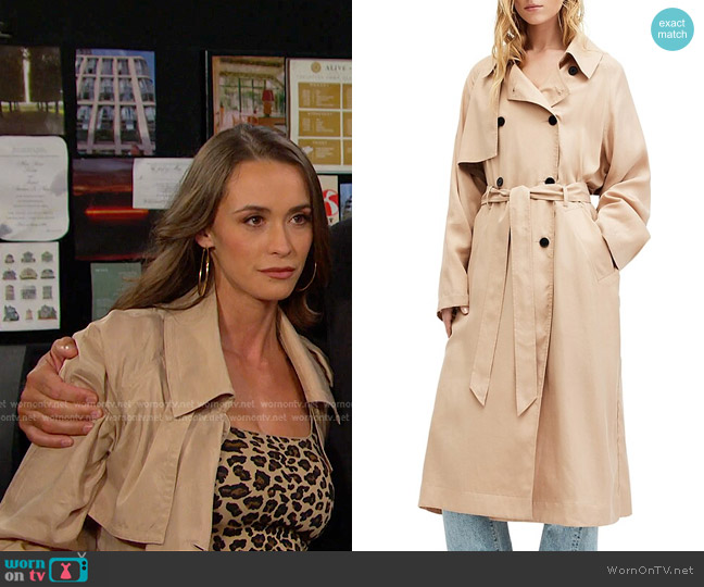 All Saints Kikki Trench Coat in Neutral worn by Savannah (Selena Moreno) on Days of our Lives