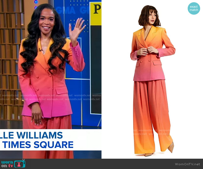 Mac Duggal Double Breasted Crepe Ombre Blazer worn by Michelle Williams on Good Morning America