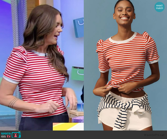 Maeve Puff-Sleeve Striped Top worn by Monica Mangin on Live with Kelly and Mark