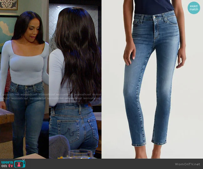 AG Jeans Mari Mid Rise Slim Straight Jeans worn by Jada Hunter (Elia Cantu) on Days of our Lives