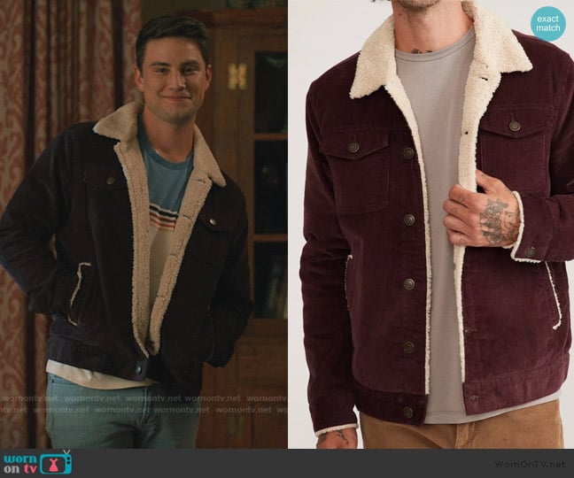Marine Layer Boise Cord Sherpa Corduroy Jacket worn by (Tyler Townsend) on Sweet Magnolias