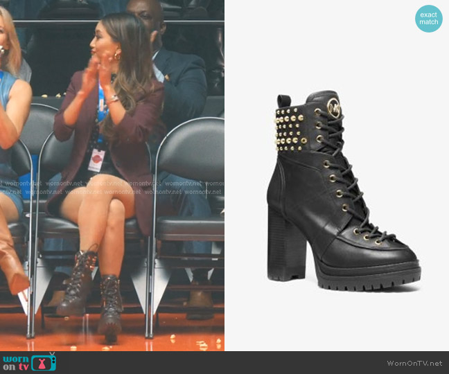 MICHAEL Michael Kors Yvonne 100MM Studded Leather Booties worn by Ali Lee (Brenda Song) on Running Point