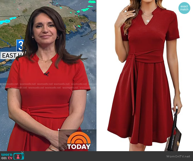 Mokayee Short Sleeve V Neck Fit and Flare Dress worn by Maria Larosa on Today