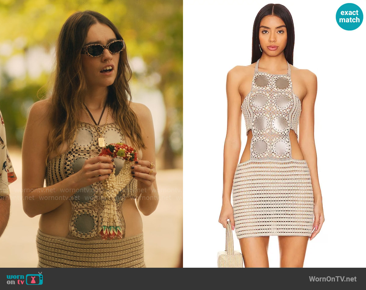 Chelsea's crochet cutout mini dress on The White Lotus WornOnTV