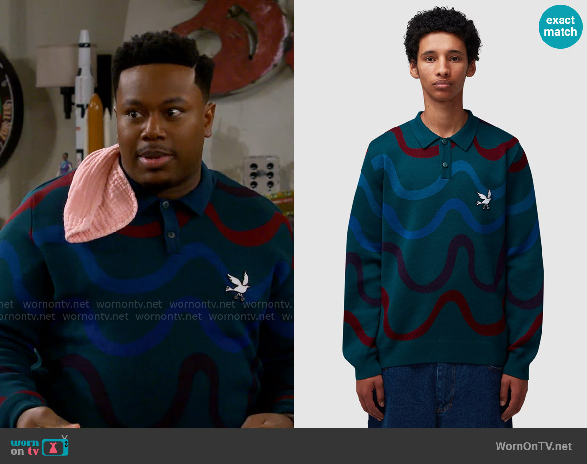 ★MAINBOOTH★Oceanwave Stripe Sweater(GREEN NAVY)★正規品 Blue/green striped crew neck sweater - River Woods