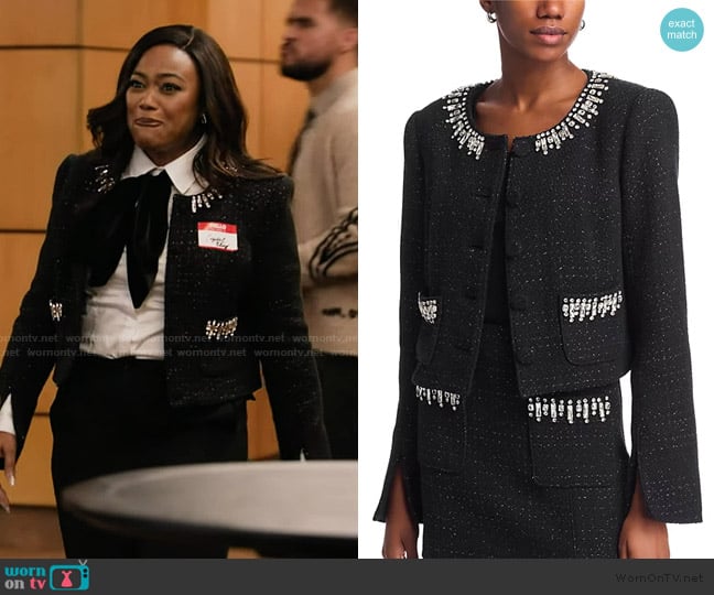Cinq a Sept Randi Rhinestone Trim Jacket worn by Crystal (Tatyana Ali) on Abbott Elementary