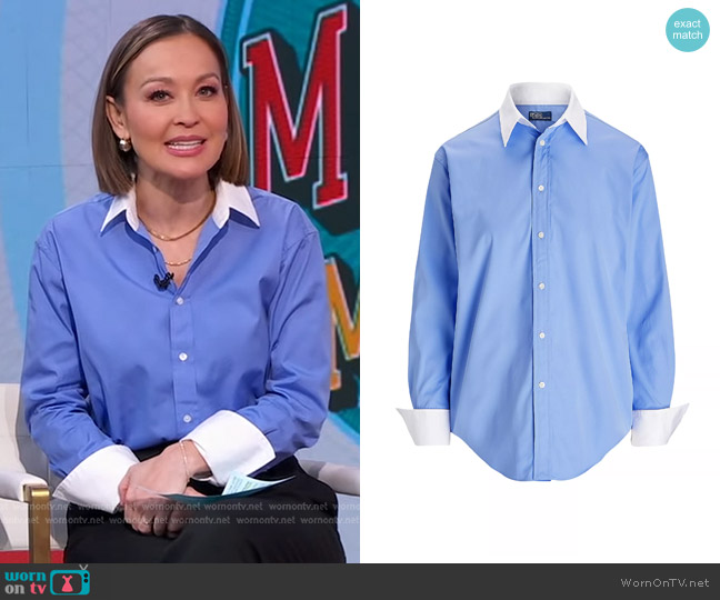 Polo Ralph Lauren Relaxed Fit Cotton Shirt in Chopin Blue worn by Eva Pilgrim on Good Morning America