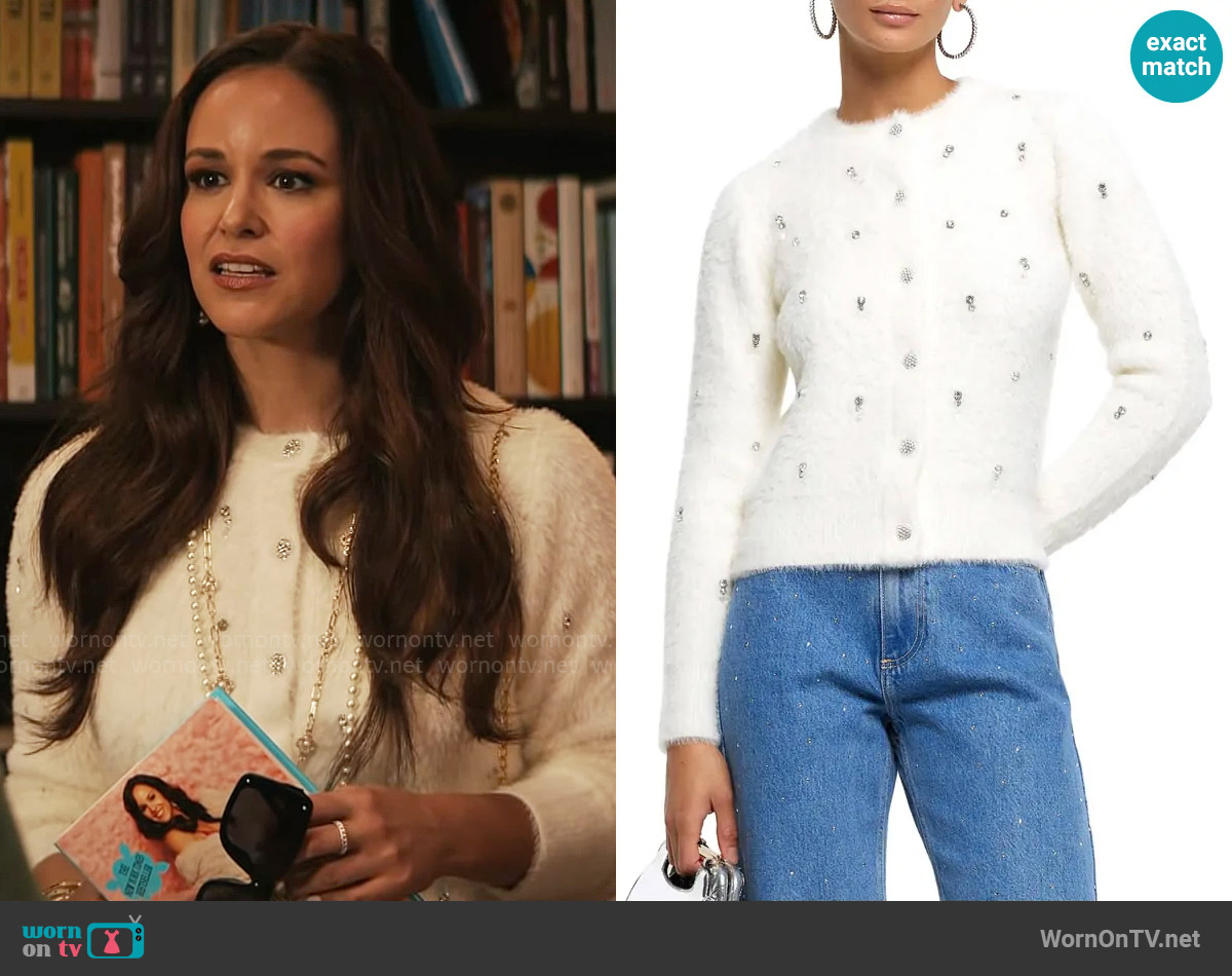 River Island Crystal Embellished Fluff Cardigan worn by Birdie (Melissa Fumero) on Grosse Pointe Garden Society