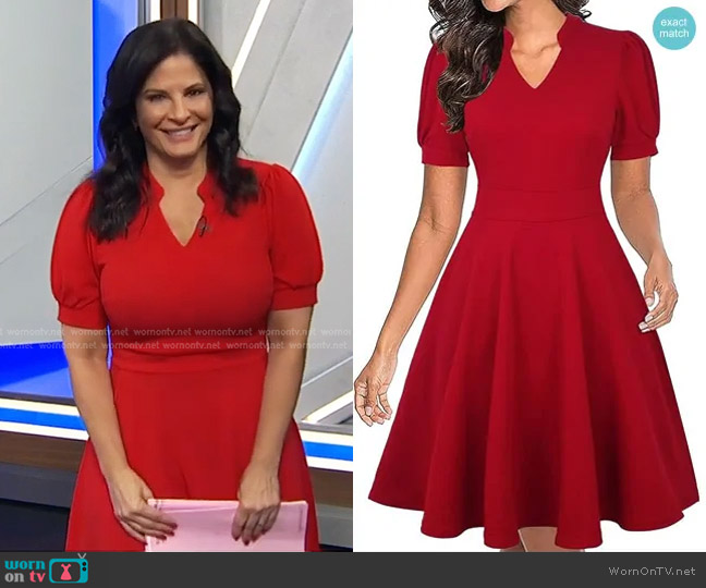 Mokayee Short Puff Sleeve Fit and Flare Dress worn by Darlene Rodriguez on Today