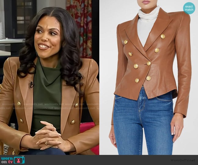 L'Agence Bethany Structured Leather Blazer worn by Karla Mosley on Access Hollywood