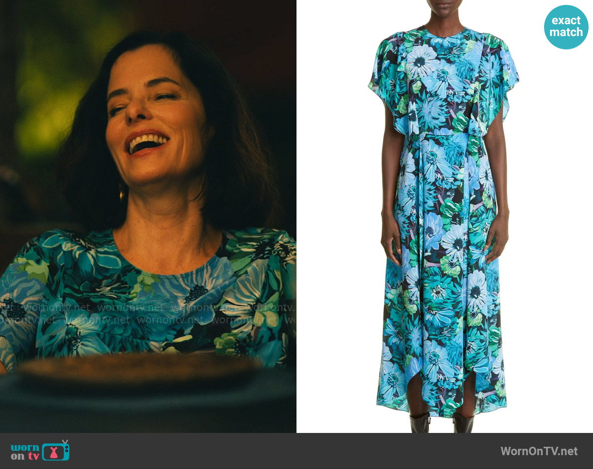 Stella McCartney Floral Print Flutter Sleeve Silk Midi Dress worn by Victoria Ratliff (Parker Posey) on The White Lotus