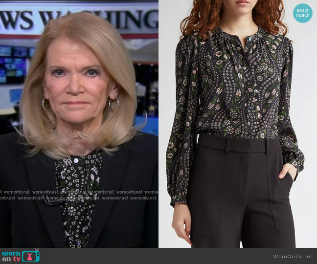 Veronica Beard Ashlynn Floral Silk Top worn by Martha Raddatz on Good Morning America