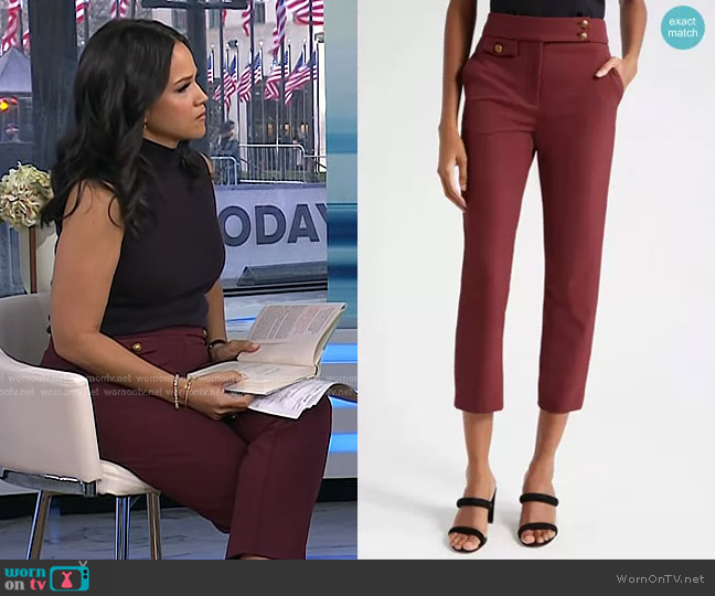 Veronica Beard Renzo Crop Pants in Dark Oxblood worn by Laura Jarrett on Today