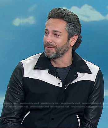 Zachary Levi’s black colorblock bomber jacket on Today