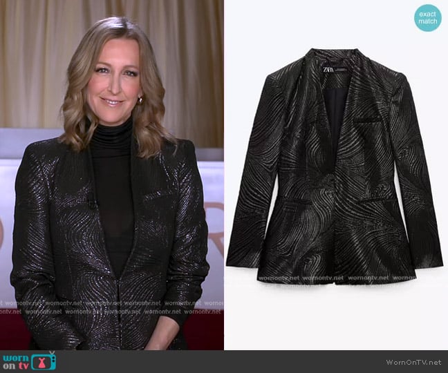 Zara Gold Jacquard Lapelleless Blazer worn by Lara Spencer on Good Morning America