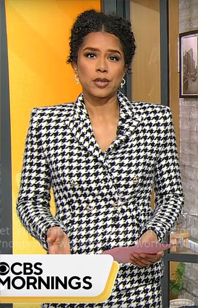 Adriana Diaz’s houndstooth blazer and skirt set on CBS Mornings
