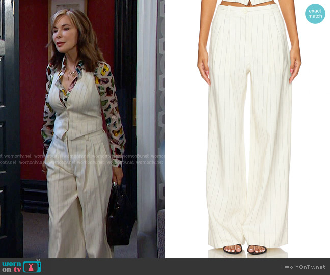 A.L.C. Alfie Pant in Cream & Black Stripe worn by Kate Roberts (Lauren Koslow) on Days of our Lives
