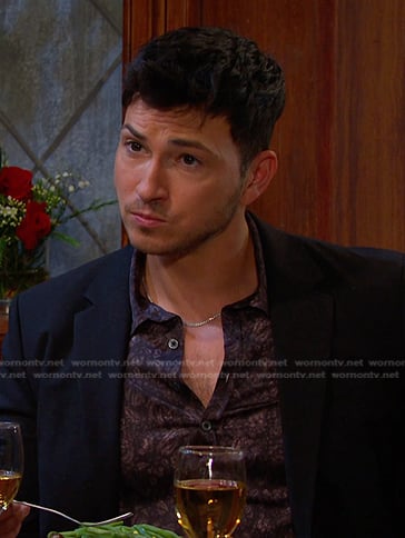 Alex’s black print shirt on Days of our Lives