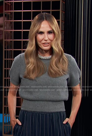 Keltie’s gray embellished neckline short sleeve top on E! News