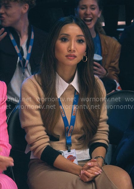 Ali’s camel layered sweater on Running Point