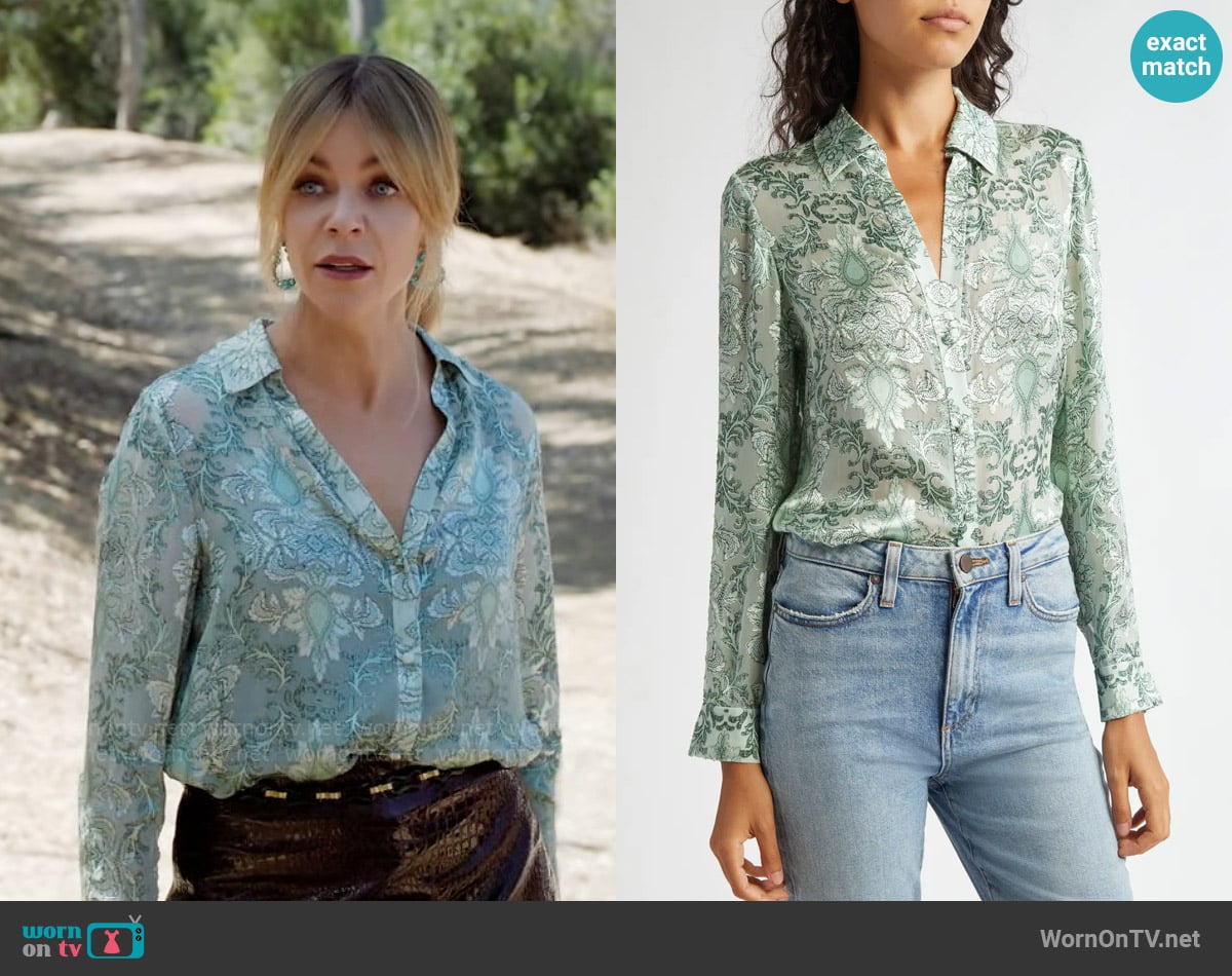 Alice + Olivia Eloise Shirt in Vanity Pistachio worn by Morgan Gillory (Kaitlin Olson) on High Potential