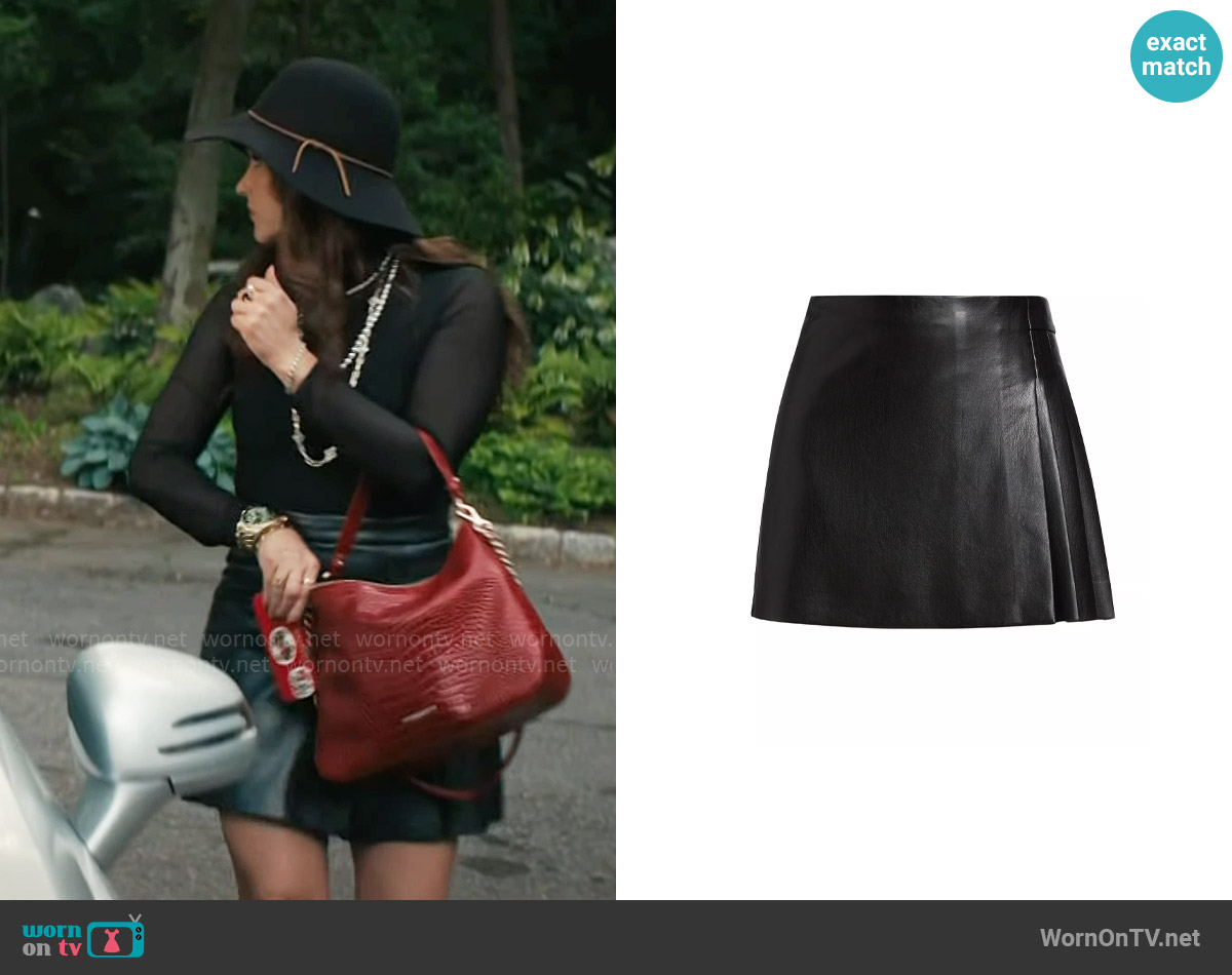 Alice + Olivia Toni Faux Leather Pleated Miniskirt worn by Birdie (Melissa Fumero) on Grosse Pointe Garden Society