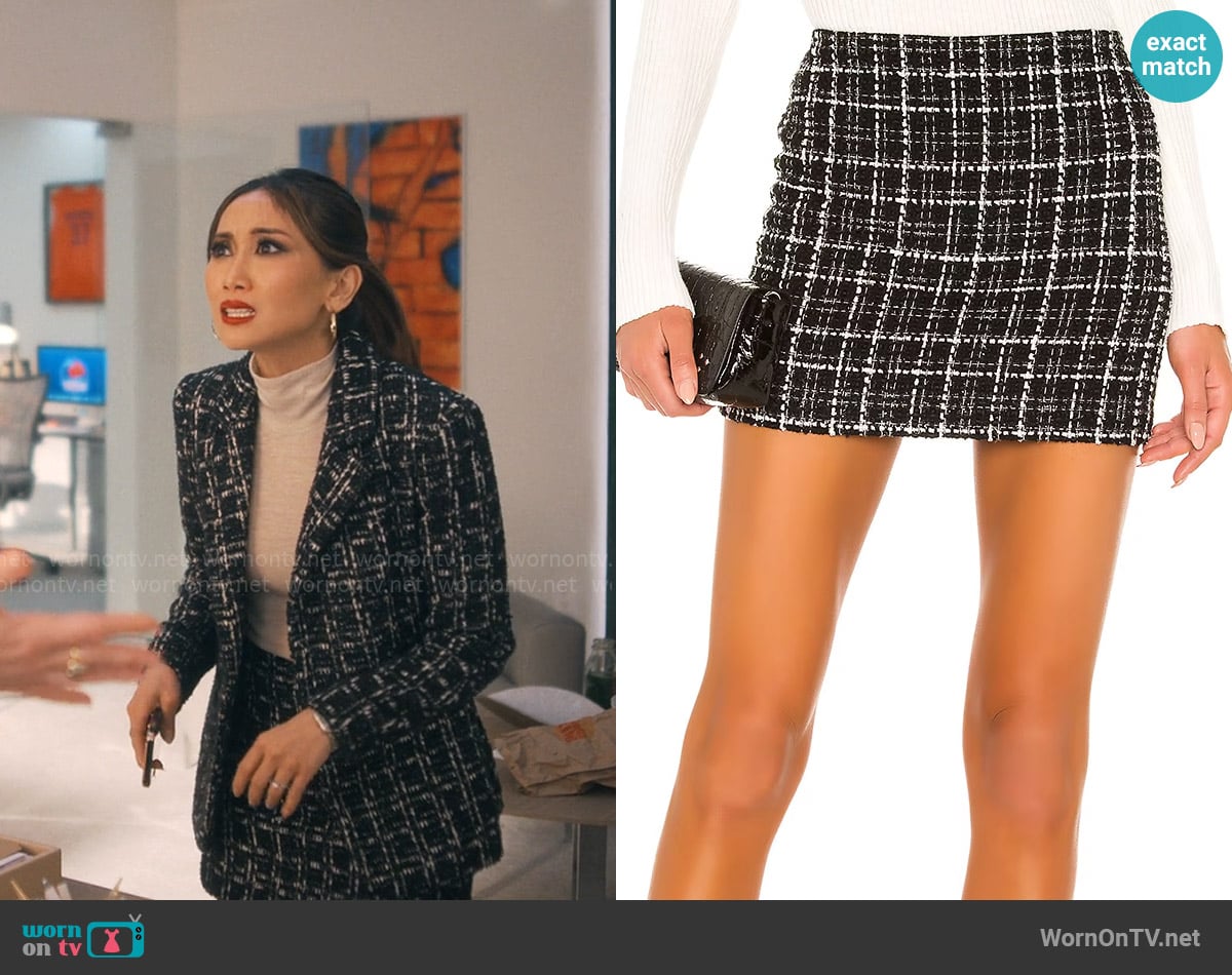 Alice + Olivia Elana Tweed Skirt worn by Ali Lee (Brenda Song) on Running Point