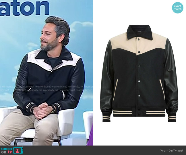 All Saints Endleton Contrast Bomber Jacket worn by Zachary Levi on Today