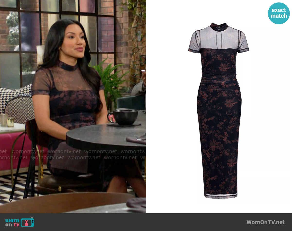 Amanda Uprichard Dominique Dress in Harvest Print worn by Audra Charles (Zuleyka Silver) on The Young and the Restless