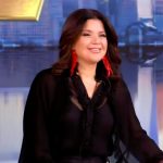 Ana’s black ruffle trim blouse and pants on The View