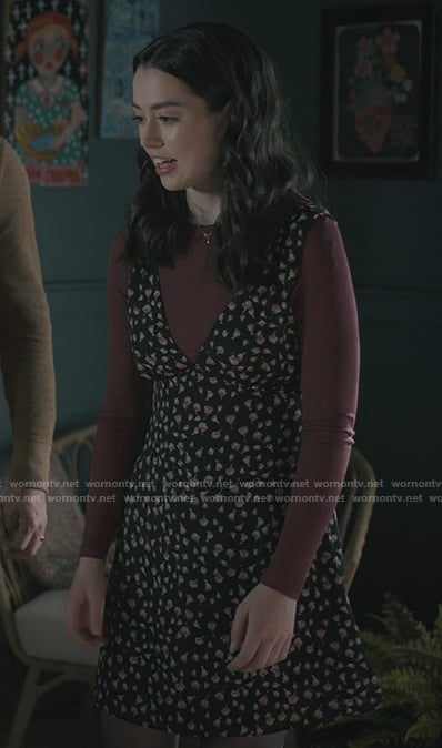 Annie’s black floral print mini dress on Sweet Magnolias