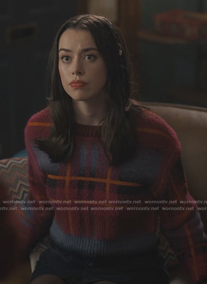Annie’s pink plaid sweater on Sweet Magnolias