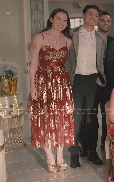 Annie’s red and gold metallic dress on Sweet Magnolias