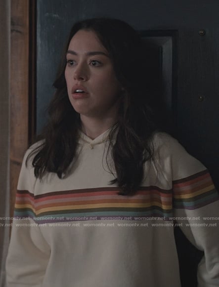 Annie’s white rainbow stripe hoodie on Sweet Magnolias