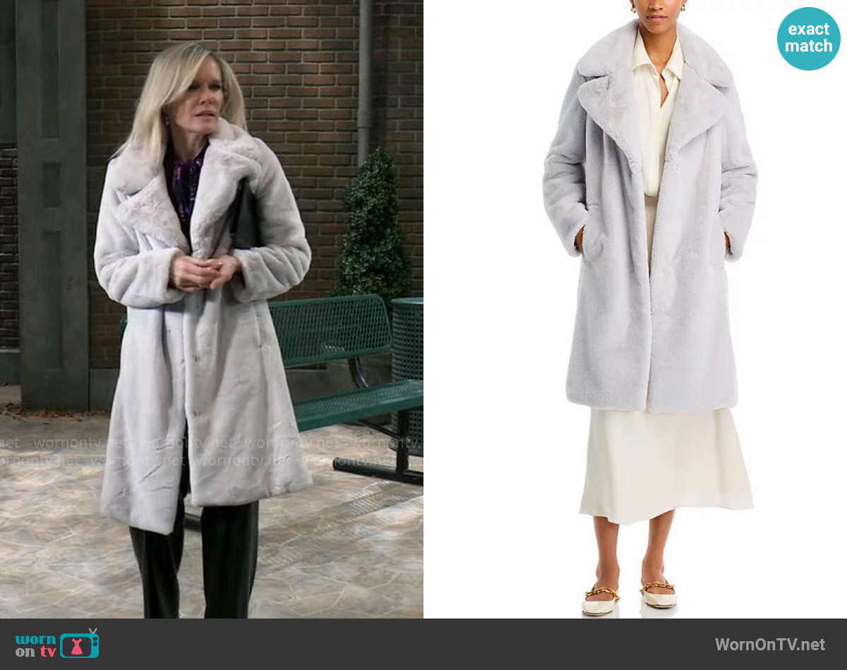 Aqua Faux-Fur Coat With Wide Lapels worn by Ava Jerome (Maura West) on General Hospital