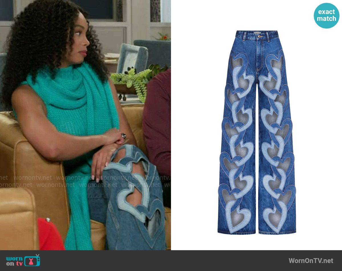 Area Heart Cutout Wide Leg Jeans worn by Chelsea Hamilton (RhonniRose Mantilla) on Beyond the Gates