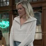 Ava’s white cable knit zip sweater on General Hospital