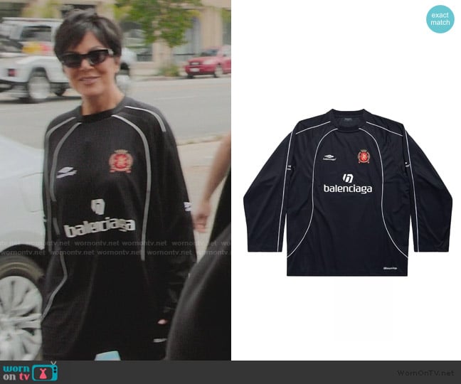 Balenciaga Paris Soccer Long Sleeve Oversized T-Shirt worn by Kris Jenner (Kris Jenner) on The Kardashians