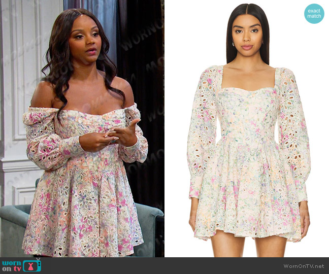 Bardot Lila Flounce Dress in Pastel Floral worn by Chanel Dupree (Raven Bowens) on Days of our Lives