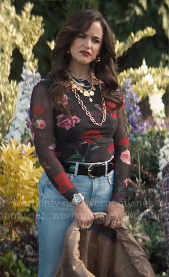 Birdie’s black rose print long sleeve top on Grosse Pointe Garden Society