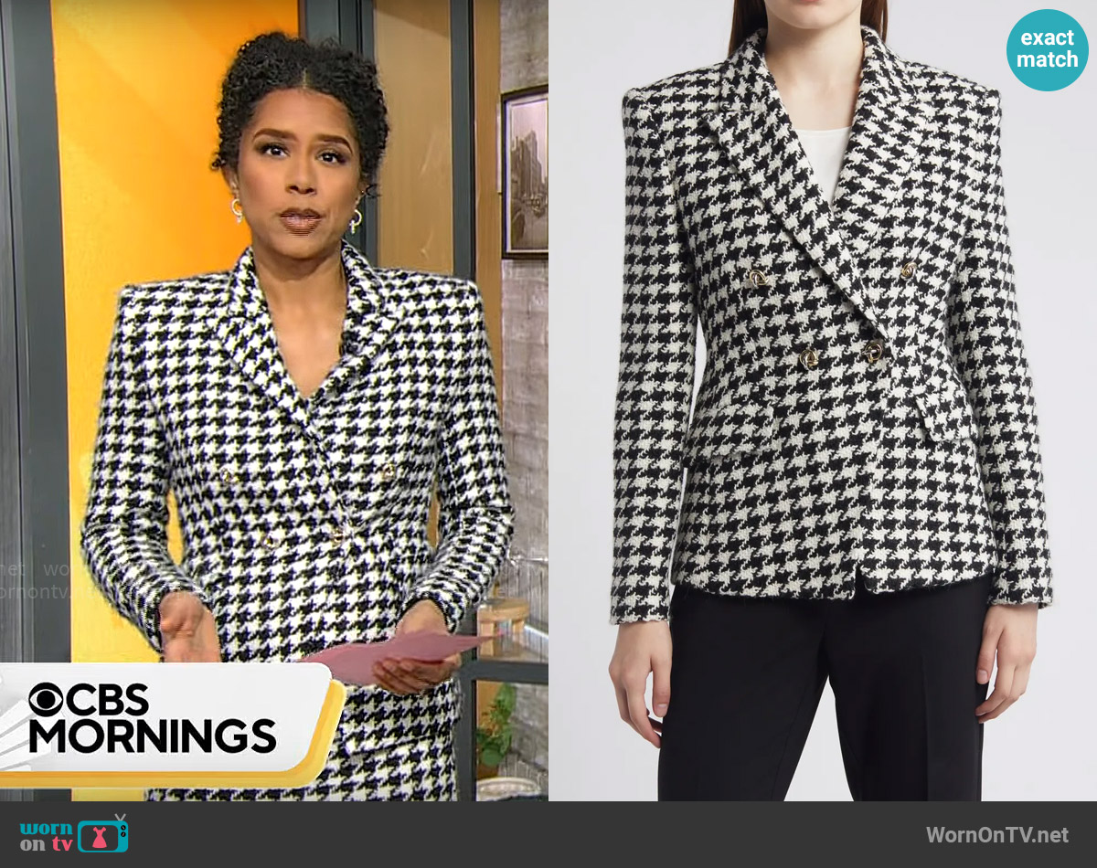 BOSS Jia Houndstooth Double Breasted Blazer worn by Adriana Diaz on CBS Mornings
